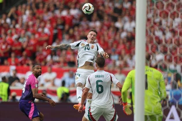 Bendeguz Bolla (Hungary)Jonathan Tah (Germany) during the UEFA EURO, EM, Europameisterschaft,Fussball Germany 2024 match between Germany 2-0 Hungary at Stuttgart Arena on June 19, 2024 in Stuttgart, Germany. Noxthirdxpartyxsales  (256971045)
