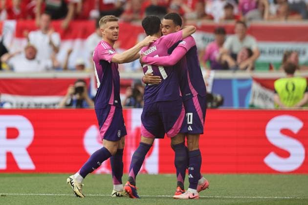 Jamal Musiala (Germany)IIlkay Gundogan (Germany)Maximilian Mittelstadt (Germany) celebrates after scoring his team s first goal during the UEFA EURO, EM, Europameisterschaft,Fussball Germany 2024 match between Germany 2-0 Hungary at Stuttgart Arena on June 19, 2024 in Stuttgart, Germany. Noxthirdxpartyxsales  (256971066)