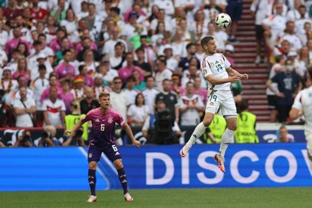 Barnabas Varga (Hungary)Joshua Kimmich (Germany) during the UEFA EURO, EM, Europameisterschaft,Fussball Germany 2024 match between Germany 2-0 Hungary at Stuttgart Arena on June 19, 2024 in Stuttgart, Germany. Noxthirdxpartyxsales  (256971121)
