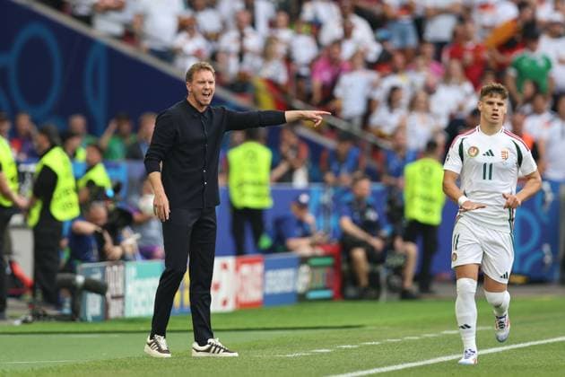Julian Nagelsmann Coach (Germany)Milos Kerkez (Hungary) during the UEFA EURO, EM, Europameisterschaft,Fussball Germany 2024 match between Germany 2-0 Hungary at Stuttgart Arena on June 19, 2024 in Stuttgart, Germany. Noxthirdxpartyxsales  (256971129)