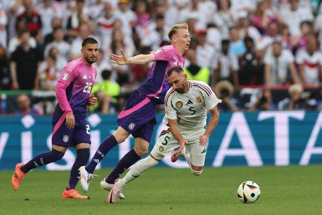 Attila Fiola (Hungary)Chris Fuhrich (Germany)Deniz Undav (Germany) during the UEFA EURO, EM, Europameisterschaft,Fussball Germany 2024 match between Germany 2-0 Hungary at Stuttgart Arena on June 19, 2024 in Stuttgart, Germany. Noxthirdxpartyxsales  (256971138)