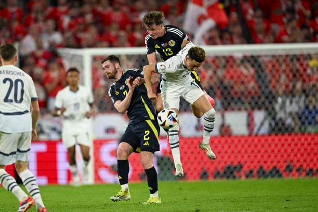 Ruben Vargas (Switzerland)Jack Hendry (Scotland)Anthony Ralston (Scotland) during the UEFA EURO, EM, Europameisterschaft,Fussball Germany 2024 match between Switzerland 1-1 Scotland at Cologne Stadium on June 19, 2024 in Cologne, Germany. Noxthirdxpartyxsales  (256971292)