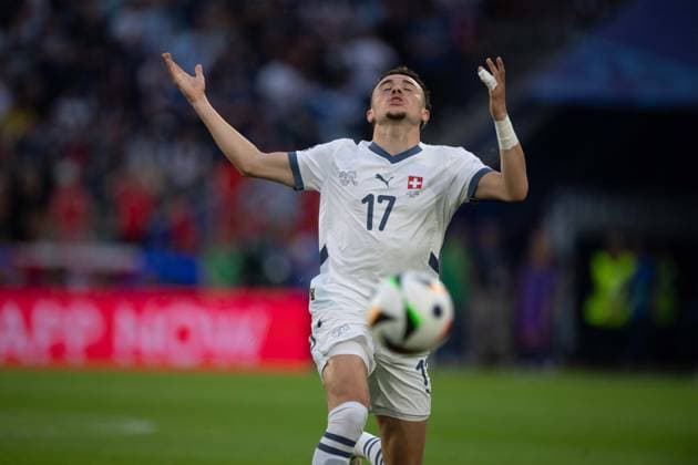 VARGAS Ruben SUI Action, single action, gestures, gesticulates, group stage Group A Scotland SCO Switzerland SUI 1 1 on 19 06 2024 Stadion Koeln, Cologne Stadium, Football UEFA EURO 2024 GERMANY from 14 06 2024 14 07 2024 Â