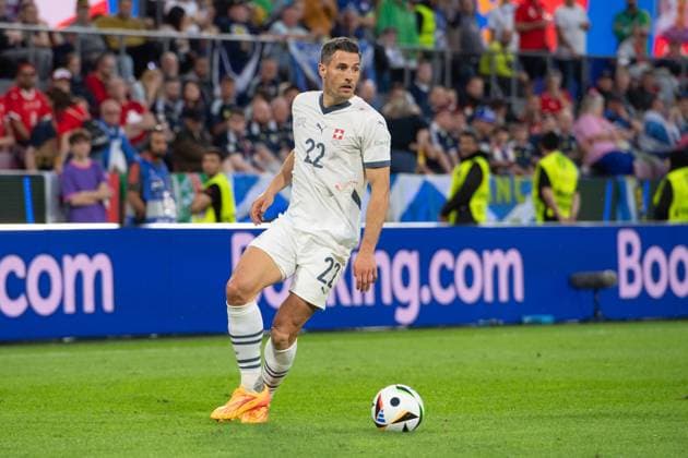 SCHAER Fabian Schär SUI Action, Single Action, Group Stage Group A Scotland SCO Switzerland SUI 1 1 on 19 06 2024 Stadion Koeln, Cologne Stadium, Football UEFA EURO 2024 GERMANY from 14 06 2024 14 07 2024 Â