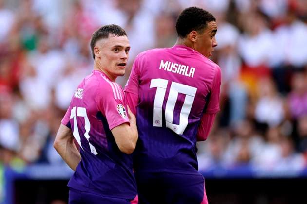 MUSIALA Jamal Team Germany with WIRTZ Florian at a wall UEFA European Football Championship 2024 in Germany Match Germany Hungary 2 0 on 19 06 2024 in Stuttgart DFL REGULATIONS PROHIBIT ANY USE OF PHOTOGRAPHS as IMAGE SEQUENCES and or QUASI VIDEO Copyright: xLacixPerenyix