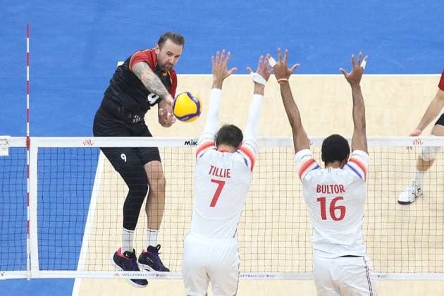 PH: Germany outguns France in VNL 2024 Match György Grozer 9, Black of Germany spikes the ball towards the side of France during their VNL 2024 Match. Pasay City Metro Manila Philippines Copyright: DennisxJeromexAcosta