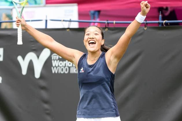 Ilkley Tennis Club, England, June 19th 2024: Harmony Tan after winning her W100 Ilkley match against Mariam Bolkvadze at Ilkley Tennis Club on June 19th 2024. (Sean Chandler SPP) Copyright: xSeanxChandlerx xSPPx spp-en-SeChSp-W100 Ilkley - Mariam Bolkvadze v Harmony Tan - Ilkley Tennis Club-14