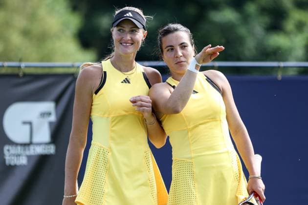 Ilkley Tennis Club, England, June 19th 2024: Elena-Gabriela Ruse and Kristina Mladenovic during W100 Ilkley doubles match against Destanee Aiava and Maya Joint at Ilkley Tennis Club on June 19th 2024. (Sean Chandler SPP) Copyright: xSeanxChandlerx xSPPx spp-en-SeChSp-W100 Ilkley - Elena-Gabriela Ruse - Kristina Mladenovic v Destanee Aiava - Maya Joint - Ilkley Tennis Club-8