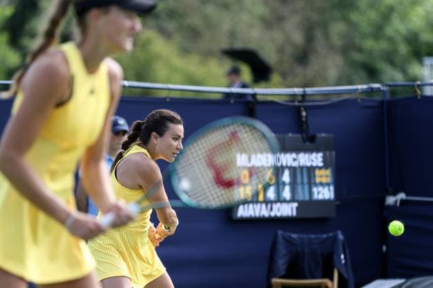 Ilkley Tennis Club, England, June 19th 2024: Elena-Gabriela Ruse and Kristina Mladenovic during W100 Ilkley doubles match against Destanee Aiava and Maya Joint at Ilkley Tennis Club on June 19th 2024. (Sean Chandler SPP) Copyright: xSeanxChandlerx xSPPx spp-en-SeChSp-W100 Ilkley - Elena-Gabriela Ruse - Kristina Mladenovic v Destanee Aiava - Maya Joint - Ilkley Tennis Club-9