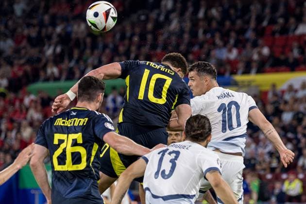 Scotland v Switzerland: Group A - UEFA EURO, EM, Europameisterschaft,Fussball 2024 Che Adams and Granit Xhaka are playing during the Scotland vs. Switzerland match at UEFA Euro 2024 in Cologne, Germany, on June 19, 2024. Cologne Germany  Copyright: xFotoxOlimpikx originalFilename:jastrzebowski-scotland240619_npJEY.jpg