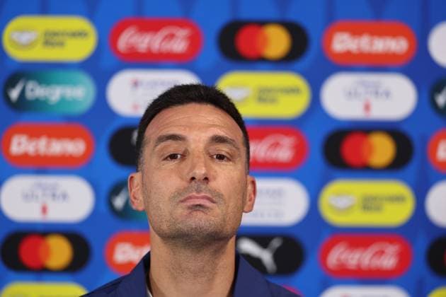 Argentina s head coach Lionel Scaloni gestures during a press conference ahead the match against Canada for the Copa America USA 2024, group A, group stage, at Mercedes Benz stadium in Atlanta, on June 19, 2024. Copyright: xx