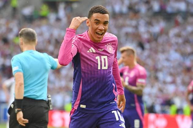 Goal celebration Jamal MUSIALA GER after scoring to 1 0,jubilation,joy,enthusiasm,action,single image,cropped single motif,half figure,half figure group phase group A Germany GER Hungary HUN 2 0 on 19 06 2024, Stuttgart Arena Football UEFA EURO 2024 GERMANY from 14 06 2024 14 07 2024