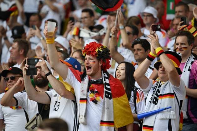 The German fans celebrate in the stands 19 06 2024, European Football Championship 2024, Preliminary round, 2 Matchday Germany Hungary 2 0 Stuttgart MHP Arena Baden Württemberg Germany Team2