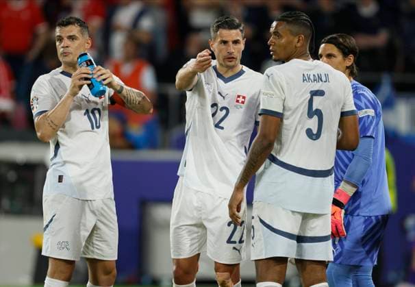 Scotland v Switzerland: Group A - UEFA EURO, EM, Europameisterschaft,Fussball 2024 Granit Xhaka, Fabian Schar, Manuel Akanji and Yann Sommer during the UEFA EURO 2024 group stage match between Scotland and Switzerland at Cologne Stadium on June 19, 2024 in Cologne, Germany. Cologne Cologne Stadium Germany Germany Copyright: xRichardxSellers Sportsphoto APLx 14041626