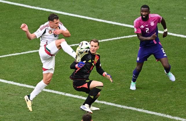 19 06 2024, xjhx, European Football Championship 2024, Germany Hungary emspor, v l Willi Orban Hungary , Manuel Neuer German National Football Team DFB , Antonio Rüdiger German National Football Team DFB , UEFA REGULATIONS PROHIBIT ANY USE OF PHOTOGRAPHS as IMAGE SEQUENCES and or QUASI VIDEO Stuttgart
