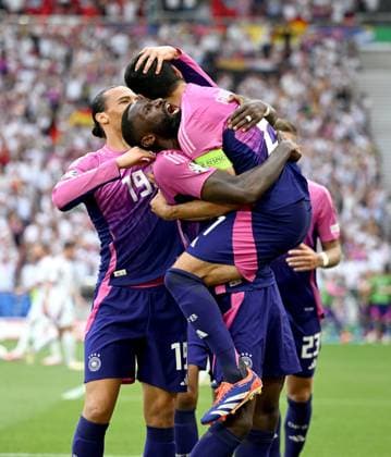 Soccer Euro 2024 Group A 19 06 2024 Germany Hungary Germany cheering after the goal to 2 0, Leroy Sane, Antonio Ruediger, above goal scorer Ilkay Guendogan from left