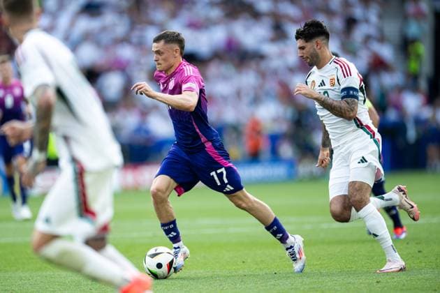 Florian Wirtz Germany, 17 on the ball, behind him Dominik Szoboszlai Hungary, 10 , GER, Germany GER vs Hungary HUN , European Football Championship, UEFA EURO 2024, Group A, Matchday 2, 19 06 2024 GER, Germany GER vs Hungary HUN , European Football Championship, UEFA EURO 2024, Group A, Matchday 2, 19 06 2024 Stuttgart Copyright: xEibner-Pressefoto Memmlerx EP_MMR