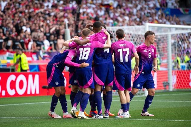 Maximilian Mittelstaedt Germany, 18 , Jonathan Tah Germany, 04 , Florian Wirtz Germany, 17 , Joshua Kimmich Germany, 06 celebrate the goal for 1 0 by Jamal Musiala Germany, 10 , GER, Germany GER vs Hungary HUN , European Football Championship, UEFA EURO 2024, Group A, Matchday 2, 19 06 2024 GER, Germany GER vs Hungary HUN , European Football Championship, UEFA EURO 2024, Group A, Matchday 2, 19 06 2024 Stuttgart Copyright: xEibner-Pressefoto Memmlerx EP_MMR