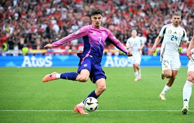 Football, European Championship, EURO 2024, Group A, MHP Arena Stuttgart Germany Hungary 2 0 Kai Havertz GER Action, single image