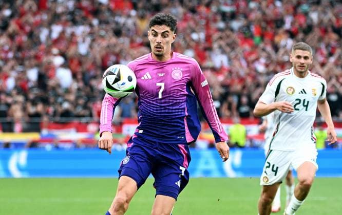 Football, European Championship, EURO 2024, Group A, MHP Arena Stuttgart Germany Hungary 2 0 Kai Havertz GER Action, single image