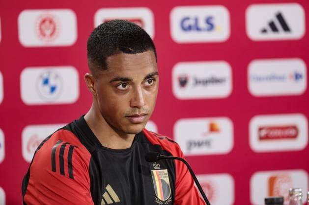 Belgium s Youri Tielemans pictured during a press moment of Belgian national soccer team Red Devils, Thursday 20 June 2024 at their base camp in Freiberg am Neckar, Germany, during the UEFA EURO, EM, Europameisterschaft,Fussball 2024 European Soccer Championships. The Red Devils play in Group E at the Euro 2024 European Championships in Germany. BRUNOxFAHY  x94916343x