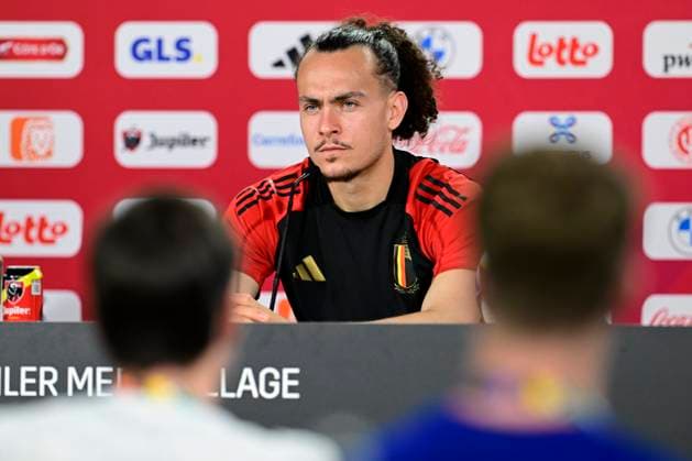 Belgium Media Activities - UEFA EURO, EM, Europameisterschaft,Fussball 2024 20 06 2024 FREIBERG AM NECKA, GERMANY - JUNE 20 : Theate Arthur defender of Belgium talking to the press during a press conference, PK, Pressekonferenz of the Belgian Red Devils at the UEFA EURO 2024 European Football Championship tournament on June 20, 2024 in Freiberg am Necka, Germany, 20 06 2024 Freiberg am Necka Germany  Copyright: xPeterxDexVoechtx