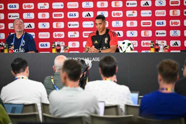 Belgium Media Activities - UEFA EURO, EM, Europameisterschaft,Fussball 2024 20 06 2024 FREIBERG AM NECKA, GERMANY - JUNE 20 : Tielemans Youri midfielder of Belgium talking to the press during a press conference, PK, Pressekonferenz of the Belgian Red Devils at the UEFA EURO 2024 European Football Championship tournament on June 20, 2024 in Freiberg am Necka, Germany, 20 06 2024 Freiberg am Necka Germany  Copyright: xVincentxKalutx