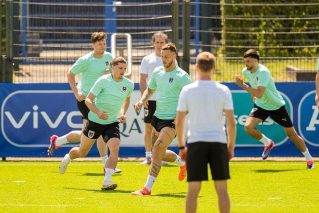 SOCCER - UEFA EURO, EM, Europameisterschaft,Fussball 2024 BERLIN,GERMANY,20.JUN.24 - UEFA EURO 2024, group stage, Austria vs Poland, preview, training Team AUT. Image shows Marcel Sabitzer and Marko Arnautovic (AUT).  GEPAxpictures xJohannesxFriedl