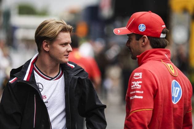 SCHUMACHER Mick (ger), Reserve Driver of Mercedes AMG F1 Team, portrait and LECLERC Charles (mco), Scuderia Ferrari SF-24, portrait during the Formula 1 Aramco Gran Premio de Espana 2024, 10th round of the 2024 Formula One World Championship, WM, Weltmeisterschaft from June 21 to 23, 2024 on the Circuit de Barcelona-Catalunya, in Montmeló, Spain - F1 - SPANISH GRAND PRIX 2024 DPPI Panoramic 240620_R10_SPAGNA_DP_EA012347