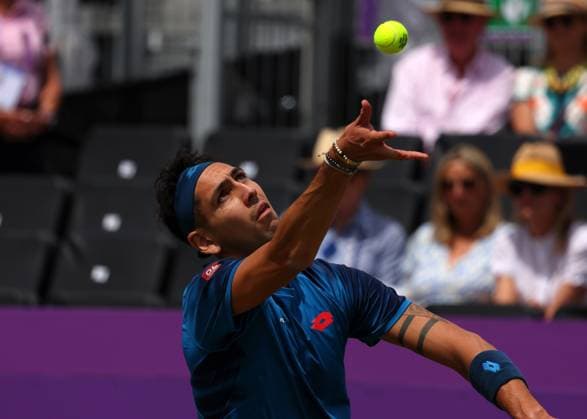 20th June 2024; Cinch Championships, Queens Club, West Kensington, London, England: Cinch Championships Queens Club, Day 4; Alejandro TABILO (CHI) serves to Tommy PAUL (USA), mens singles match  ActionPlus12657177 JohnxPatrickxFletcher