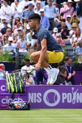 20th June 2024; Cinch Championships, Queens Club, West Kensington, London, England: Cinch Championships Queens Club, Day 4; Carlos Alcaraz (ESP) on Centre Court before playing against Jack Draper (GBR), mens singles match  ActionPlus12657194 JohnxPatrickxFletcher