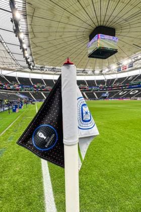 Corner flag in the EM Stadium Frankfurt and the roof closed until Monday due to bad weather Frankfurt 20 06 2024 England vs Denmark, EURO2024 M17, Group C, EM Arena Frankfurt