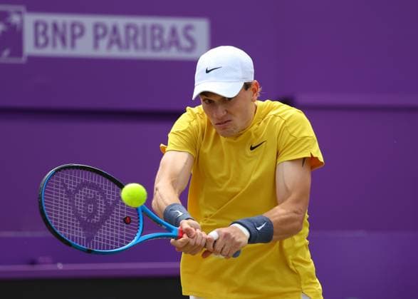 20th June 2024; Cinch Championships, Queens Club, West Kensington, London, England: Cinch Championships Queens Club, Day 4; Jack Draper (GBR) with a backhand shot to Carlos Alcaraz (ESP), mens singles match  ActionPlus12657295 JohnxPatrickxFletcher