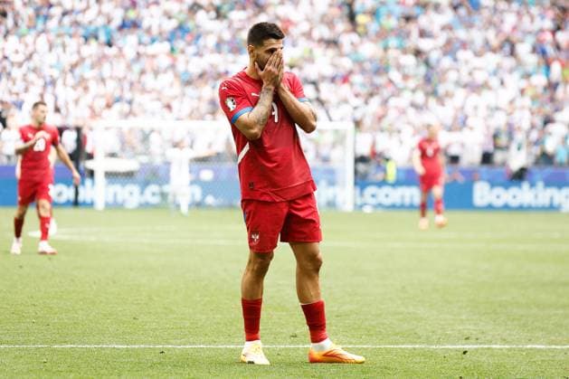 MUNCHEN, 20-06-2024, Allianz Arena. European Football Championship Euro2024, Group stage match no.18 between Slovenia and Serbia, Serbia player Aleksandar Mitrovic Slovenia - Serbia (Euro2024)  x25541711x Copyright: