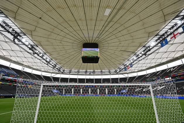 20 06 2024, xscotx, European Football Championship 2024, Denmark England, emspor, v l Deutsche Bank Park Waldstadion Frankfurt Arena stadium view interior, lawn, grandstand with closed roof stadium roof Frankfurt am Main
