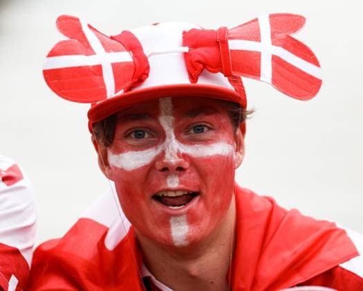 Danish fan with Funcap GER, Denmark DEN vs England ENG , European Football Championship, UEFA EURO 2024, Group C, Matchday 2, 20 06 2024 DFB DFL REGULATIONS PROHIBIT ANY USE OF PHOTOGRAPHS AS IMAGE SEQUENCES AND OR QUASI VIDEO GER, Denmark DEN vs England ENG , European Football Championship, UEFA EURO 2024, Group C, Matchday 2, 20 06 2024 Frankfurt Copyright: xEibner-Pressefoto RogerxBuerkex EP