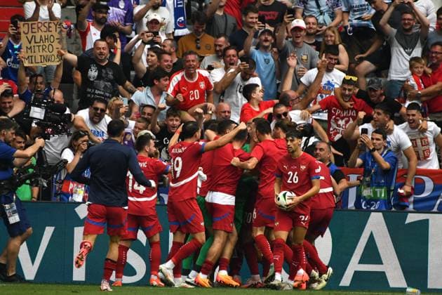 Munich, Germany, June 20st 2024: Team Srbija celebrate score during the UEFA EURO, EM, Europameisterschaft,Fussball 2024 football match between Slovenia and Serbia at Munich Football Arena, Munich, Germany. (Natasa Kupljenik SPP)  Copyright: xNatasaxKupljenikx xSPPx spp-en-NaKuSp-NNP_3321