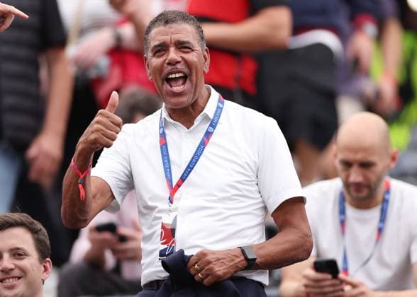 Frankfurt, Germany, 20th June 2024. Former player Chris Kamara during the UEFA European Championships match at Commerzbank-Arena, Frankfurt. Picture credit should read: David Klein Sportimage EDITORIAL USE ONLY. No use with unauthorised audio, video, data, fixture lists, club league logos or live services. Online in-match use limited to 120 images, no video emulation. No use in betting, games or single club league player publications. SPI-3200-0031