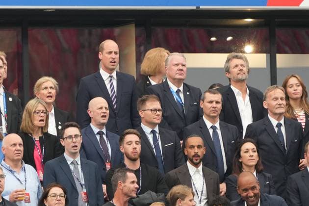 William, Prince of Wales of England, Prince William and Crown Prince Frederik of Denmark in the stands during the anthems Frankfurt 20 06 2024 England vs Denmark, EURO2024 M17, Group C, EM Arena Frankfurt