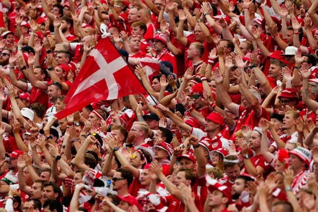 Denmark fans enjoy the atmosphere Denmark v England, UEFA European Championship, EM, Europameisterschaft 2024, Group C, Football, Frankfurt Arena, Frankfurt, Germany, 20 Jun 2024 EDITORIAL USE ONLY No use with unauthorised audio, video, data, fixture lists, club league logos or live services. Online in-match use limited to 120 images, no video emulation. No use in betting, games or single club league player publications.  Copyright: xDavexShopland Shutterstockx 14543694ad