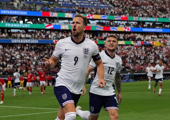 Denmark v England UEFA EURO, EM, Europameisterschaft,Fussball 2024 Group C Harry Kane of England celebrates after scoring his sides first goal during the UEFA Euro 2024 Group C match between Denmark and England at the Deutsche Bank Park, Frankfurt Copyright: xPaulxChestertonx FIL-20272-0073 UK Newspapers OUT