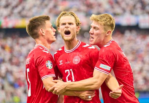 Morten Hjulmand, DEN 21 celebrates his goal, happy, laugh, celebration, 1-1 in the group stage match ENGLAND - DENMARK of the UEFA European Championships 2024 on Jun 20, 2024 in Frankfurt, Germany.