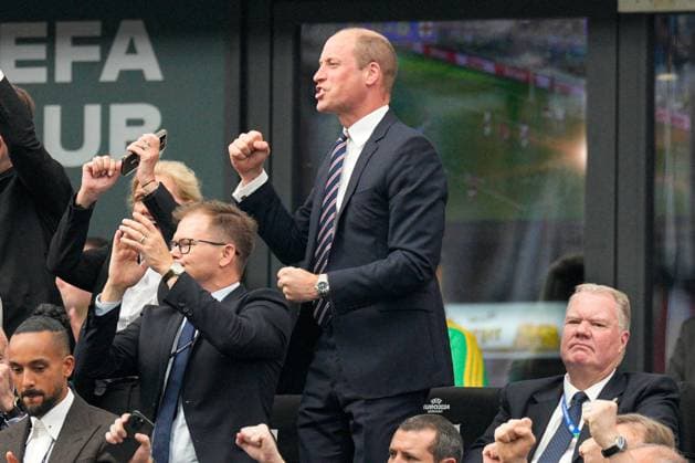 Prince William, Prince of Wales and President of The FA celebrates the goal of Harry Kane of England Denmark v England, UEFA European Championship, EM, Europameisterschaft 2024, Group C, Football, Frankfurt Arena, Frankfurt, Germany, 20 Jun 2024 EDITORIAL USE ONLY No use with unauthorised audio, video, data, fixture lists, club league logos or live services. Online in-match use limited to 120 images, no video emulation. No use in betting, games or single club league player publications. Copyright: xDavexShopland Shutterstockx 14543694ay