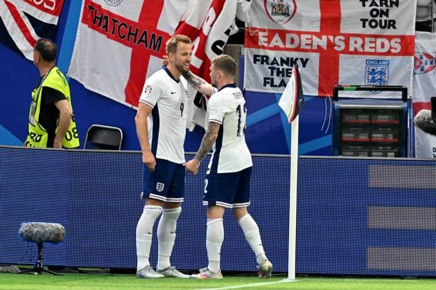 20 06 2024, xscotx, Football EM 2024, Denmark England, emspor, v l goal celebration after the goal celebrating the goal celebrate 0 1 by Harry Kane England Frankfurt am Main