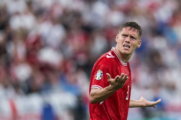 240620 Jannik Vestergaard of Denmark reacts during the UEFA Euro 2024 Football Championship match between Denmark and England on June 20, 2024 in Frankfurt Photo Mathias Bergeld BILDBYRAN code MB MB0939 fotboll football soccer fotballs em europamästerskap em uefa euro uefa european football championship euro 2024 denmark england bbeng  Copyright: MATHIASxBERGELD BB240620MB082