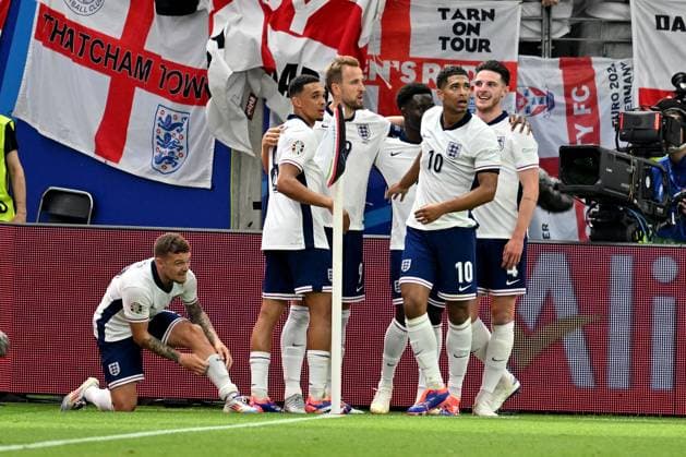 20 06 2024, xscotx, Football EM 2024, Denmark England, emspor, v l goal celebration after the goal celebrating the goal celebrate 0 1 by Harry Kane England Frankfurt am Main