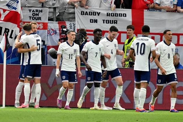 20 06 2024, xscotx, Football EM 2024, Denmark England, emspor, v l goal celebration after the goal celebrating the goal celebrate 0 1 by Harry Kane England Frankfurt am Main
