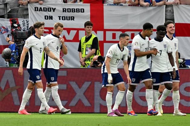 20 06 2024, xscotx, Football EM 2024, Denmark England, emspor, v l goal celebration after the goal celebrating the goal celebrate 0 1 by Harry Kane England Frankfurt am Main