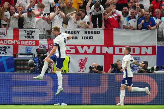 GER: Denmark v England. UEFA EURO, EM, Europameisterschaft,Fussball 2024 Harry Kane of England celebrates the 0-1 during the UEFA Euro 2024 match between Denmark and England, Group C date 2, played at Frankfurt Arena on June 20, 2024 in Frankfurt, Germany. kpng Copyright: xBaguxBlancox xPRESSINPHOTOx PS_240620_DIN_ING_002