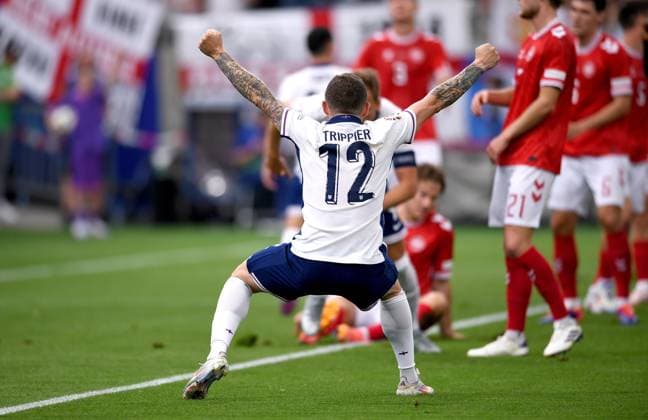Soccer Euro 2024 Group C 20 06 2024 Denmark England Cheering England after the goal to 0 1, Kieran Trippier England